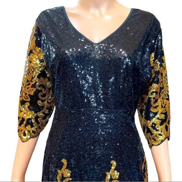 Black & Gold Sequin Formal Dress LARGE - Picture 4 of 16